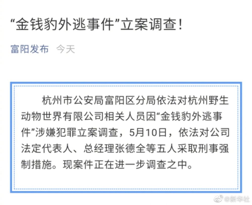 杭州公安对金钱豹外逃事件立案调查