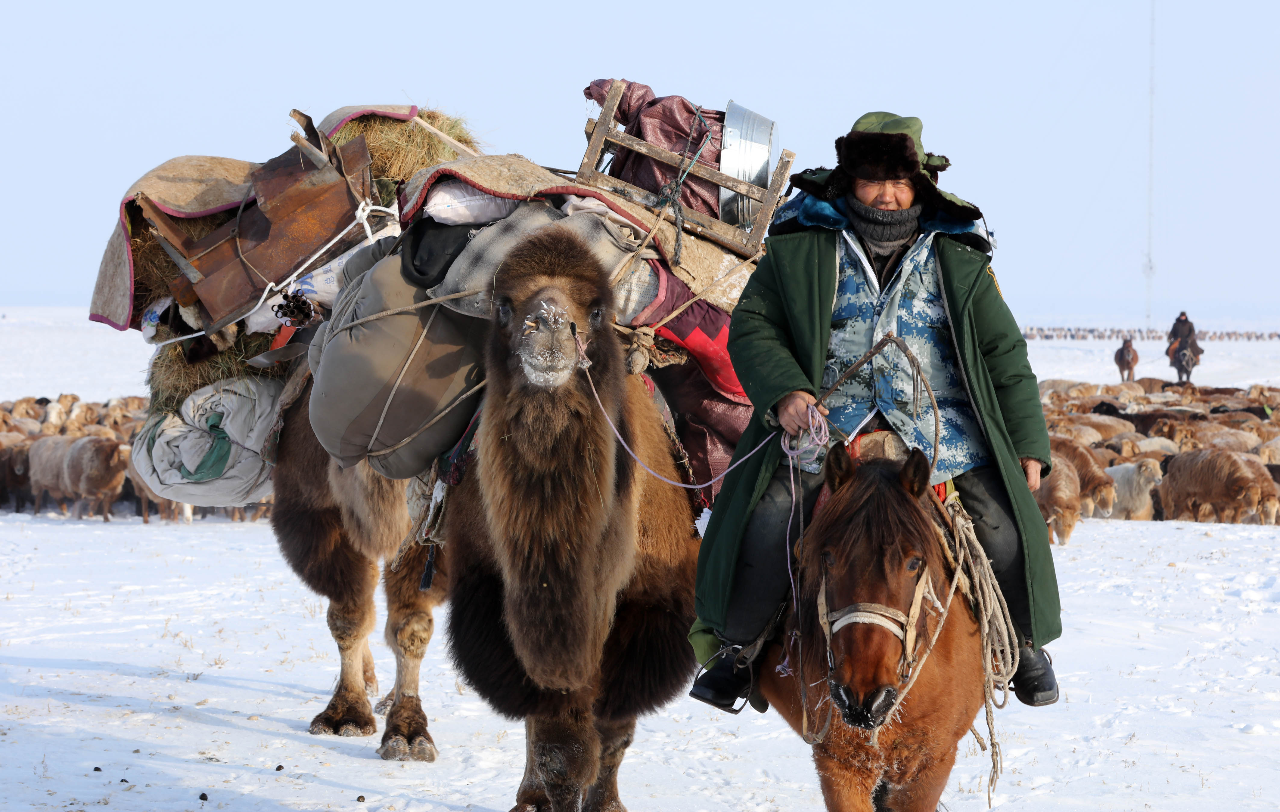 新疆阿勒泰哈萨克牧民冬季转场
