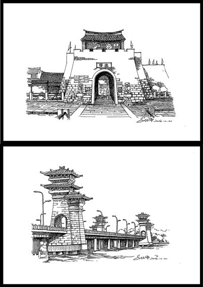 博士小哥钢笔手绘徐州建筑 献礼汉文化旅游节