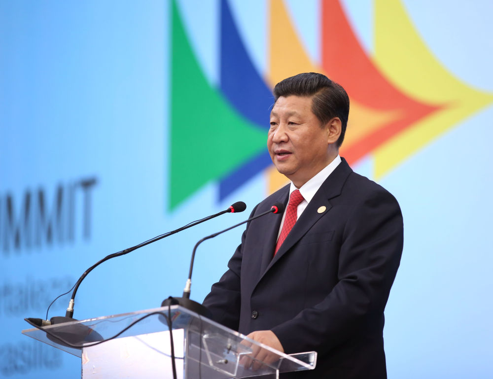 2014年7月15日，习近平主席出席金砖国家领导人第六次会晤并发表重要讲话。新华社记者兰红光摄