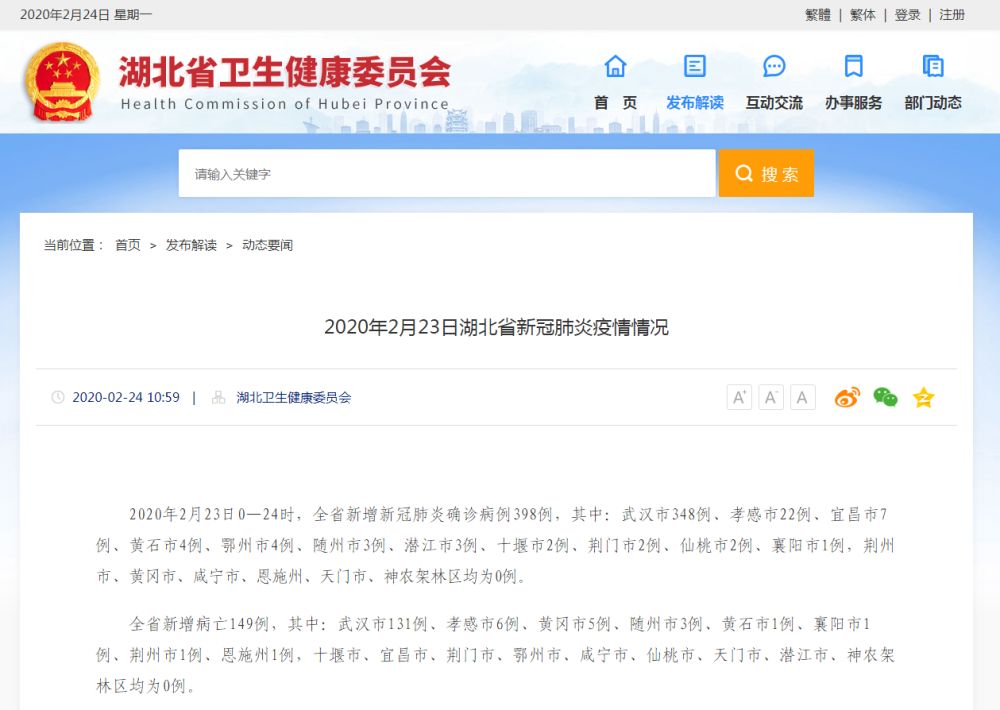 湖北新增新冠肺炎確診病例398例 累計確診64287例