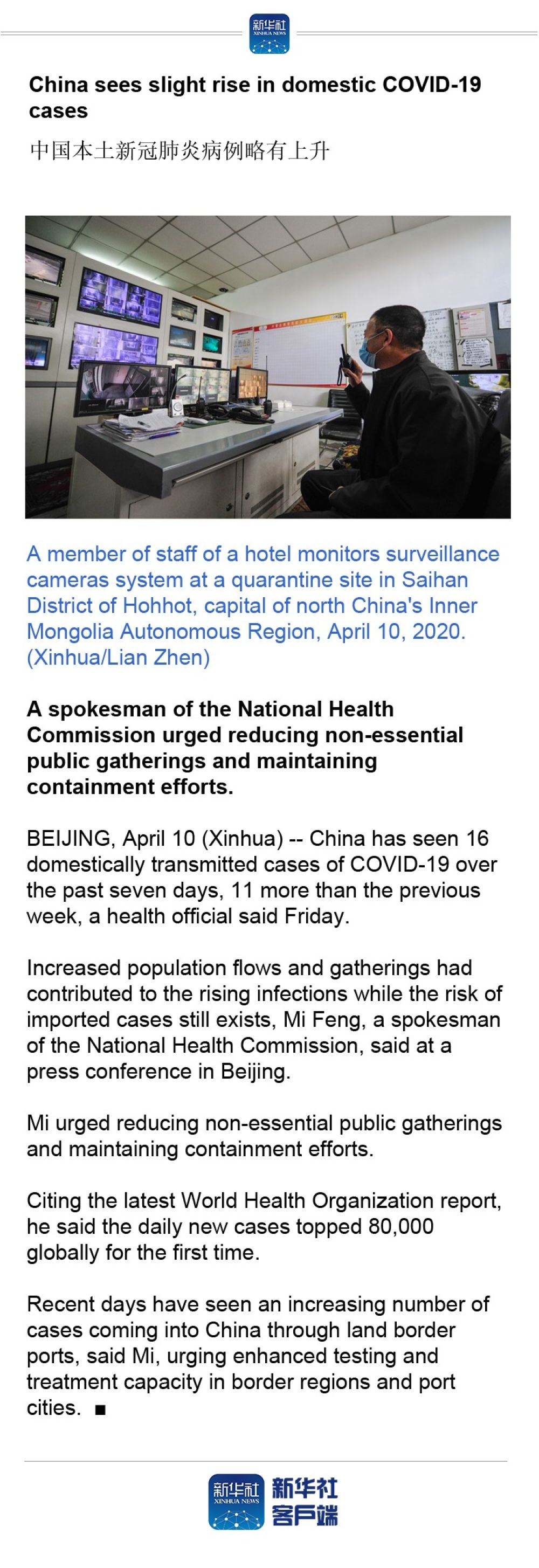 「」China sees slight rise in domestic COVID-19 cases
