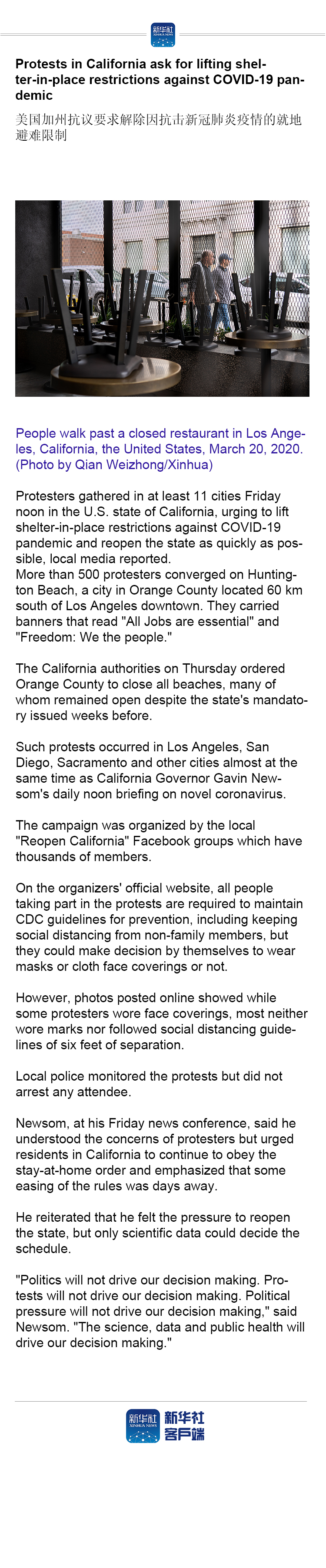 ##Protests in California ask for lifting shelter-in-place restrictions against COVID-19 pandemic