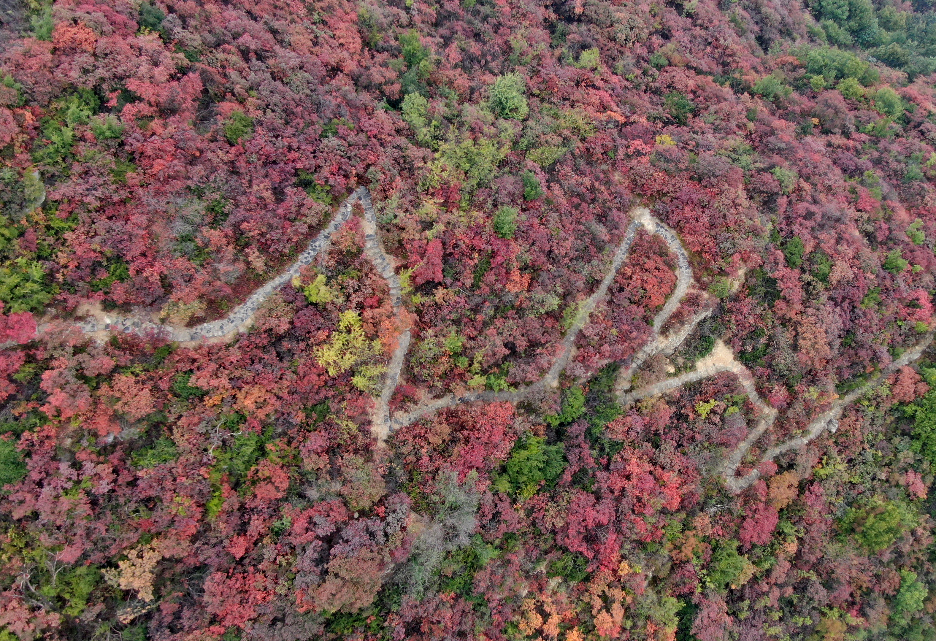 这是10月11日拍摄的巩义市竹林镇长寿山景色(无人机照片).