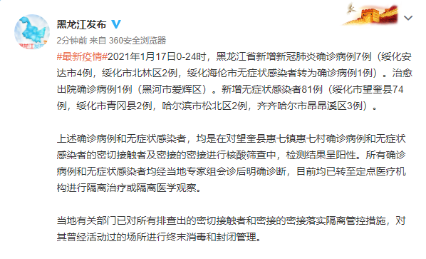 【黑龙江新增7例确诊 81例无症状
/黑龙江新增7例确诊 81例无症状感染者】 【黑龙江新增7例确诊 81例无症状
/黑龙江新增7例确诊 81例无症状感染者】