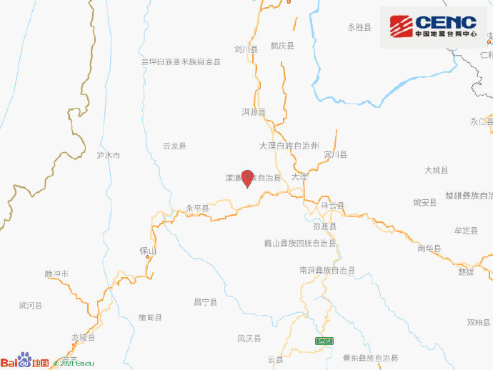 云南大理州漾濞县发生56级地震震源深度10千米